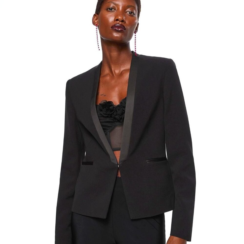 New LOFT Ann Taylor Black Tuxedo Blazer Satin Lapel Single Button 12